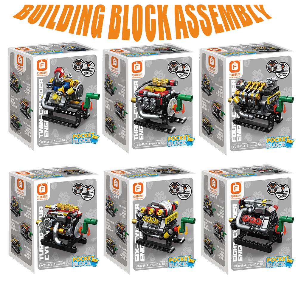 Building Block Mini - Mini Motor Turbo de 2/3/4/6/8 Cilindros,