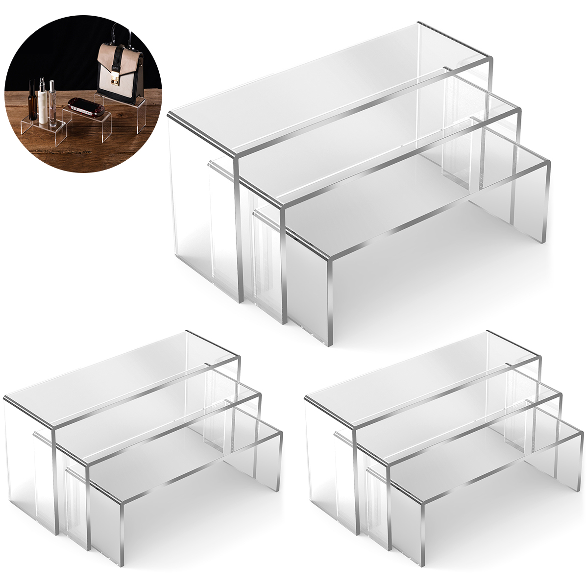 Display Risers Set - 3/6/9 pçs acrílico expositor caixa cega